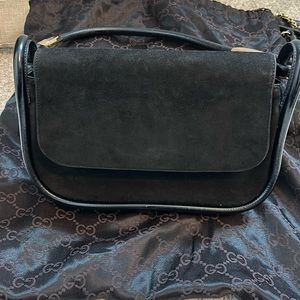 Beautiful Gucci Vintage bag needs a rehab black suede with gold hrdwr.